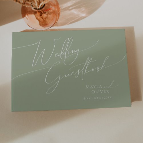 Whimsical Script  Sage Green Wedding Guestbook