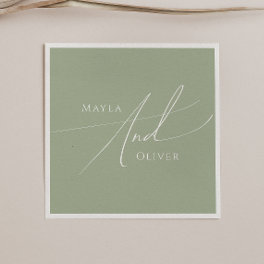 Whimsical Script Sage Green Wedding Napkins