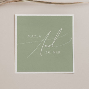 Whimsical Script   Sage Green Wedding Napkins