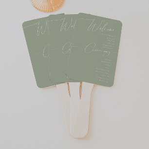 Whimsical Script   Sage Green Wedding Program Hand Fan