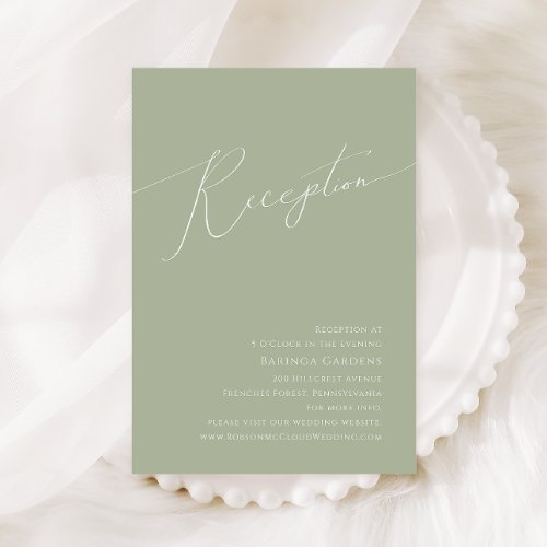  Whimsical Script  Sage Green Wedding Reception Enclosure Card
