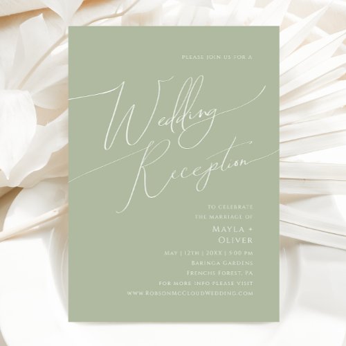 Whimsical Script  Sage Green Wedding Reception Invitation
