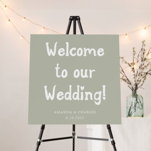 Whimsical Script Sage Green Wedding Welcome Sign