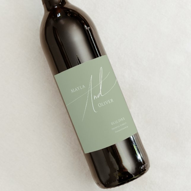 Whimsical Script | Sage Green Wedding Wine Label (Creator Uploaded)