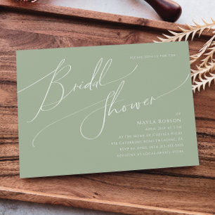 Whimsical Script Sage Horizontal Bridal Shower Invitation