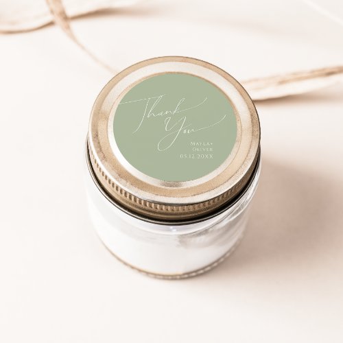 Whimsical Script  Sage Thank You Wedding Favor Classic Round Sticker