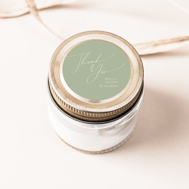 Whimsical Script | Sage Thank You Wedding Favor Classic Round Sticker (Creator Uploaded)