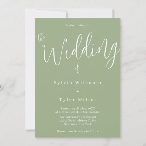 Whimsical Script Sage Typography Wedding Invitation