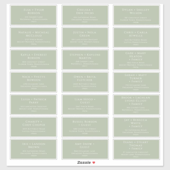 Whimsical Script Sage Wedding Guest Address Labels (Sheet)
