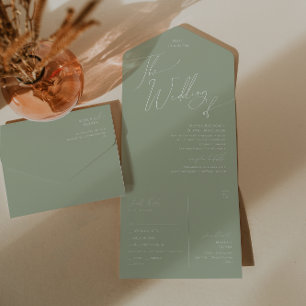 Whimsical Script Sage Wedding Of Seal and Send All In One Invitation