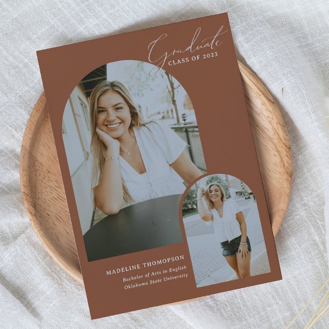 Whimsical Script Terracotta Arch Photo Graduation Announcement (Creator Uploaded)