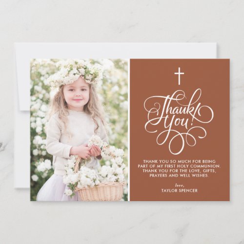 Whimsical Script Terracotta First Communion Photo