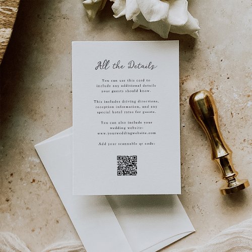 Whimsical Script  Wedding Guest Details QR Code Enclosure Card