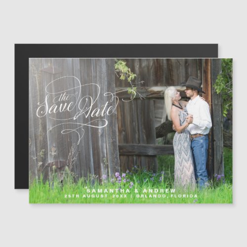 Whimsical Script Wedding Photo Save The Date Magnetic Invitation
