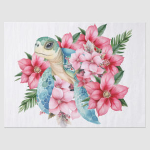 Whimsical  Sea Turtle & Pink Florals Tissue Paper