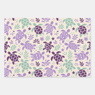 Whimsical Sea Turtles and Aquatic Plants Pastel Ve Wrapping Paper Sheets