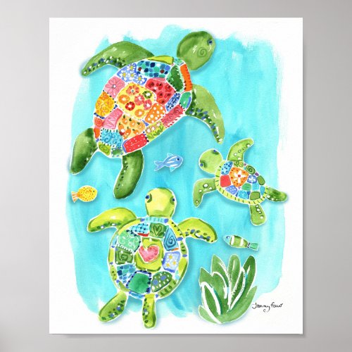 Whimsical Sea Turtles Poster