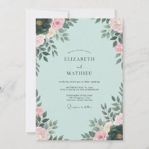 Whimsical Seafoam Peony Wedding Invitation