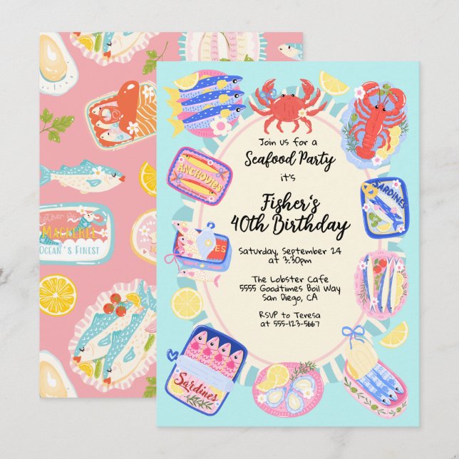 Whimsical Seafood canned Sardines Party Invitation (Front/Back)