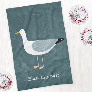 Whimsical Seagull Nautical Coastal Kitchen Towel