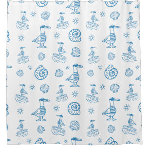 Whimsical Seagull Nautical Doodle Pattern Shower Curtain