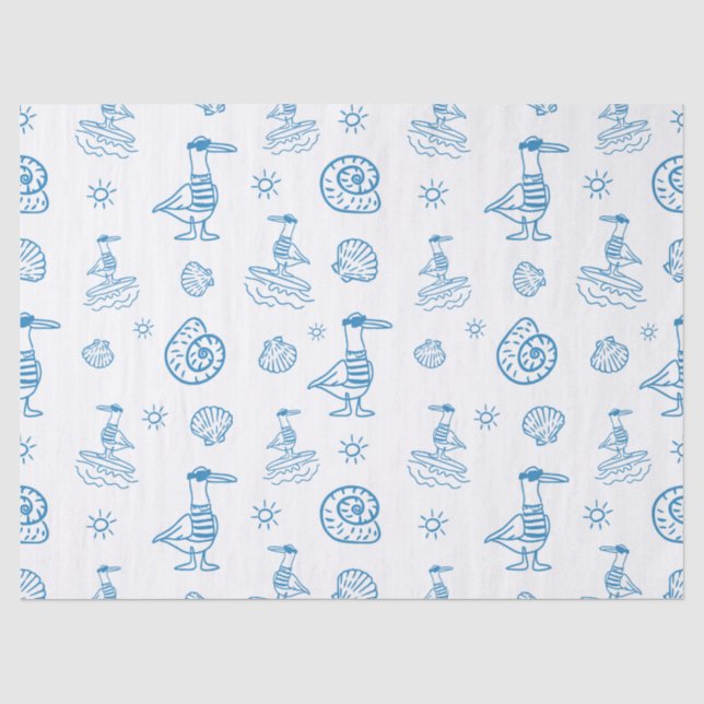 Whimsical Seagull Nautical Doodle Pattern Tissue Paper (Front)