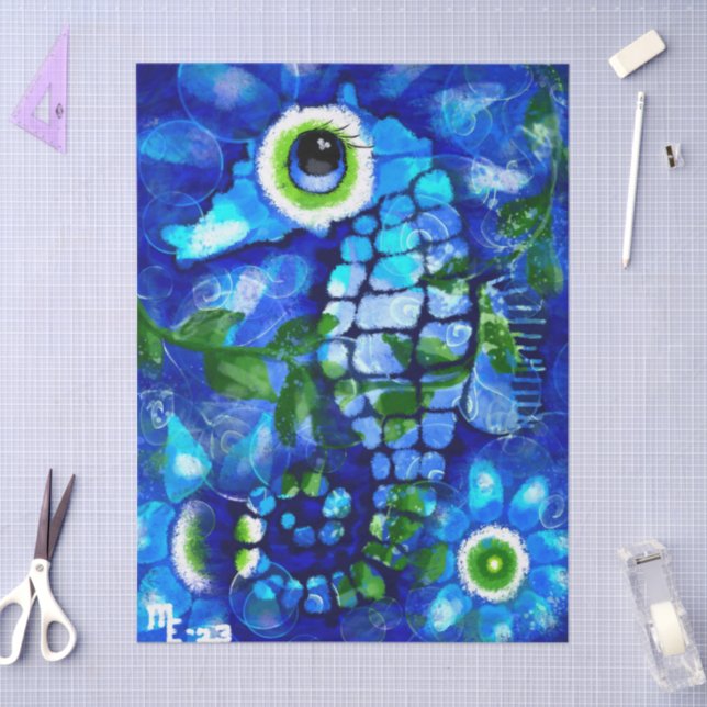 Whimsical Seahorse Coastal Nautical Decoupage Tissue Paper (Craft)