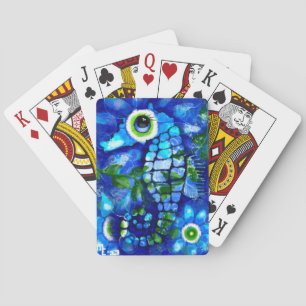 Whimsical Seahorse Coastal Nautical Seaside Blue Poker Cards