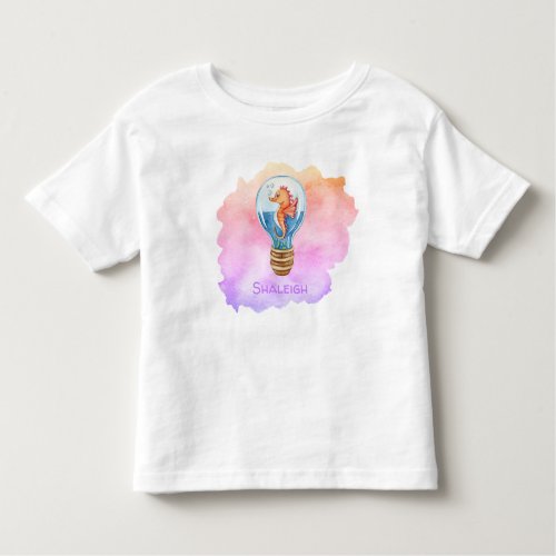 Whimsical Seahorse In Lightbulb on Watercolors Toddler T_shirt