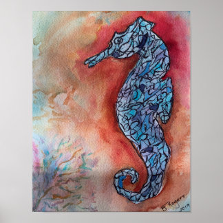 Whimsical Seahorse on Watercolor Background Poster
