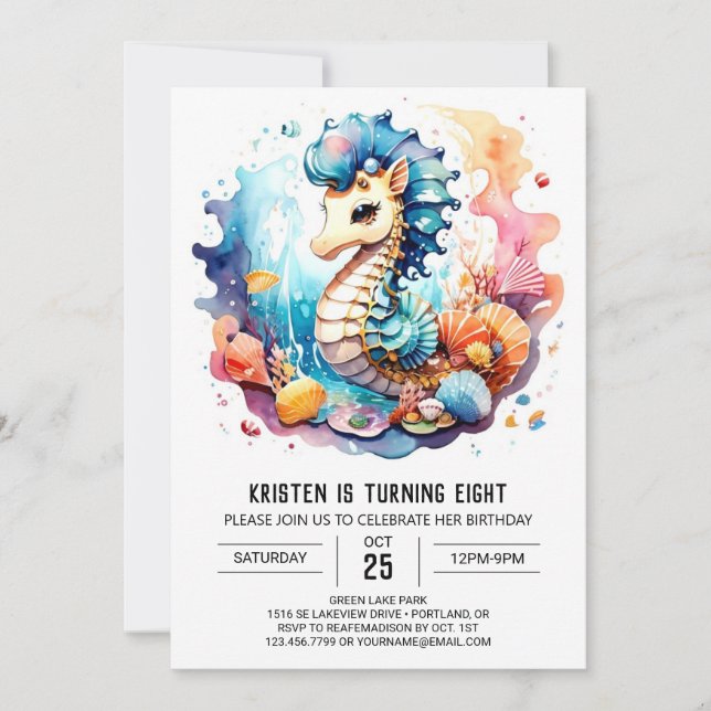Whimsical Seahorse Under the Sea Birthday Invitation (Front)