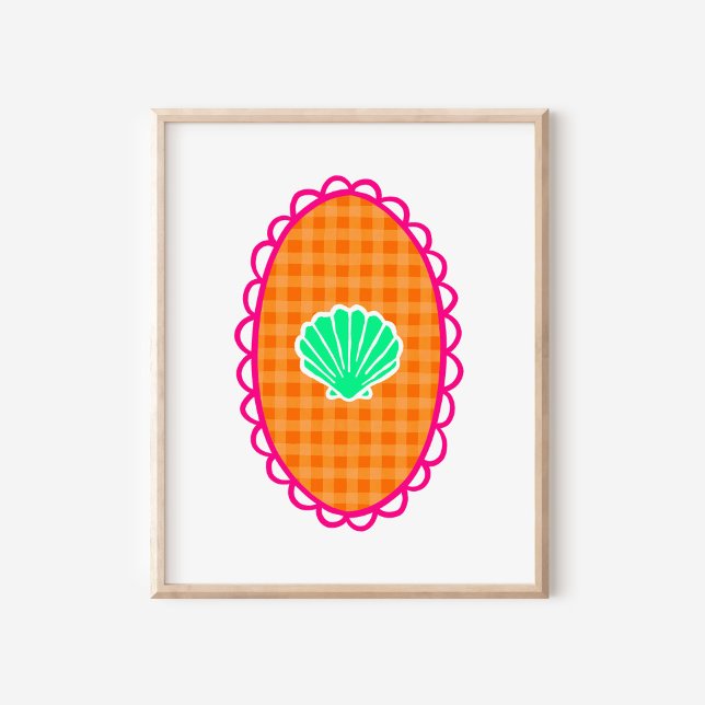 Whimsical Seashell Orange Gingham & Sea Green Poster (Creator Uploaded)