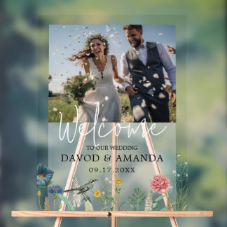 Whimsical Secret Garden Wildflowers Frame Photo Acrylic Sign