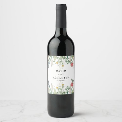 Whimsical Secret Garden Wildflowers Wine Label