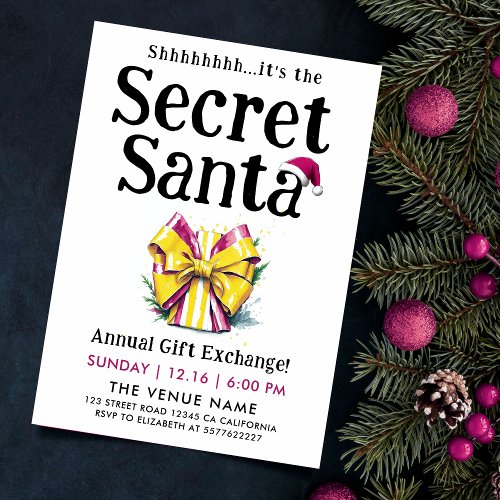 Whimsical Secret Santa Colorful Gift Watercolor Invitation