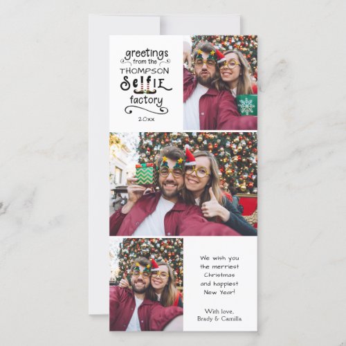 Whimsical sELFie Factory Greetings 3 Photos Holiday Card