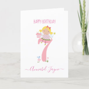 Whimsical Seventh birthday fairy cute pink Card