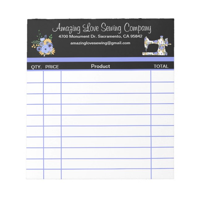 Whimsical Sewing Machine 2 sales receipt Notepad (Front)