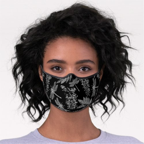 Whimsical Shades of Black Dragonfly Print Premium Face Mask