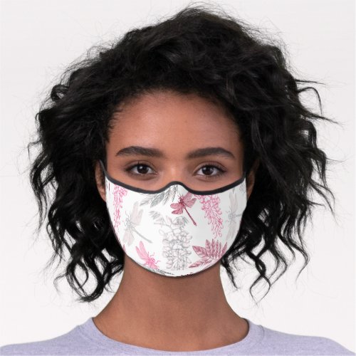 Whimsical Shades of Pink Dragonfly Print Premium Face Mask