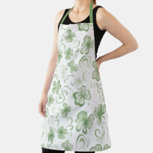 Whimsical Shamrock and Swirl Irish-Themed  Apron