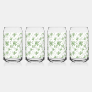 Whimsical Shamrock and Swirl Irish-Themed Can Glass