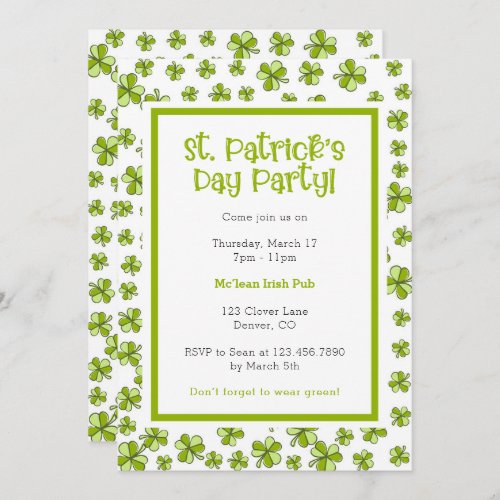 Whimsical Shamrocks St Patricks Day Party Invitation