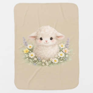 Whimsical Sheep and Wildflowers for a Charming Baby Blanket