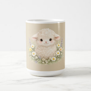 Whimsical Sheep and Wildflowers for a Charming Coffee Mug