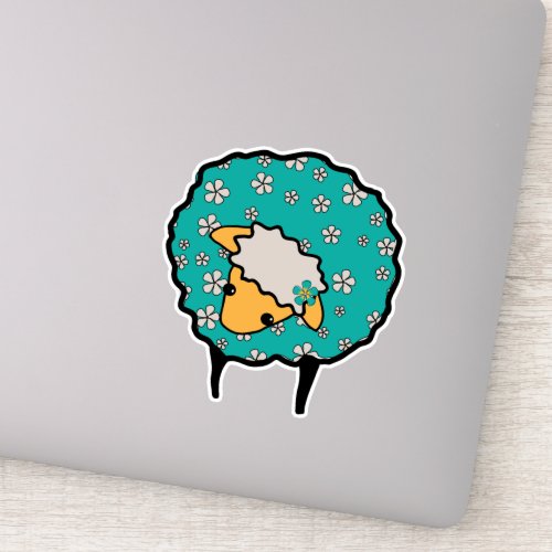 Whimsical Sheep with blue fleece and flower print Sticker