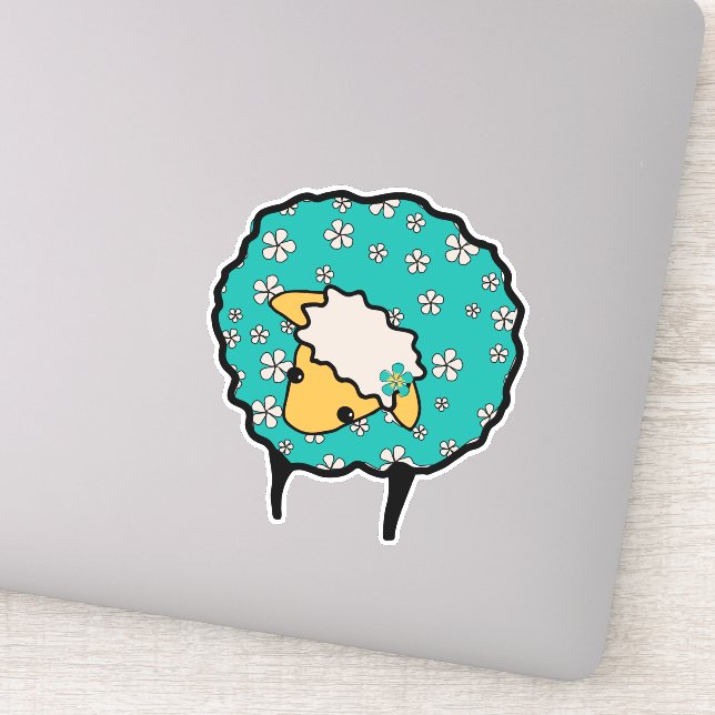 Whimsical Sheep with blue fleece and flower print Sticker (Detail)