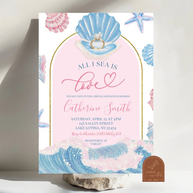 Whimsical Shell All I sea is love bridal shower Invitation (Creator Uploaded)