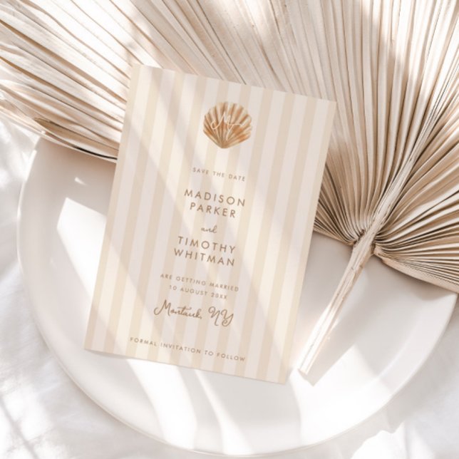 Whimsical Shell Monogram Coastal Wedding Save The Date (Creator Uploaded)