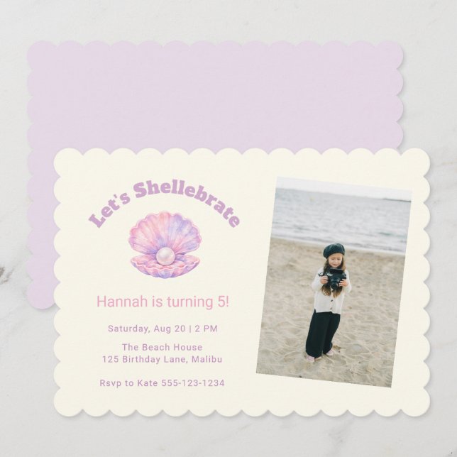 Whimsical Shell Summer Birthday Photo Invitation (Front/Back)